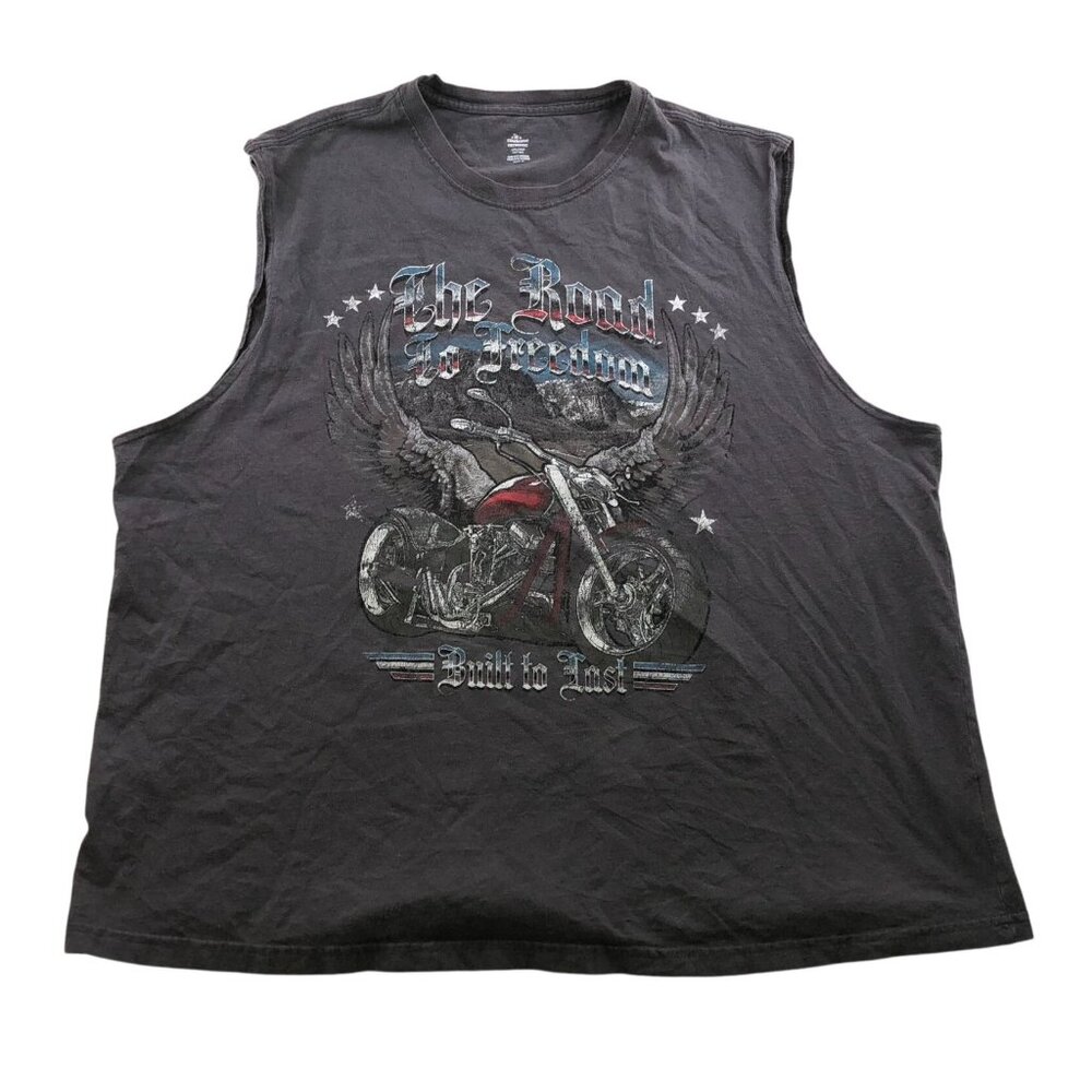 Celebrate Patriotic Mens Tank Top Size 2XL Motorcycle Graphic Tee Crew Neck Y2K
